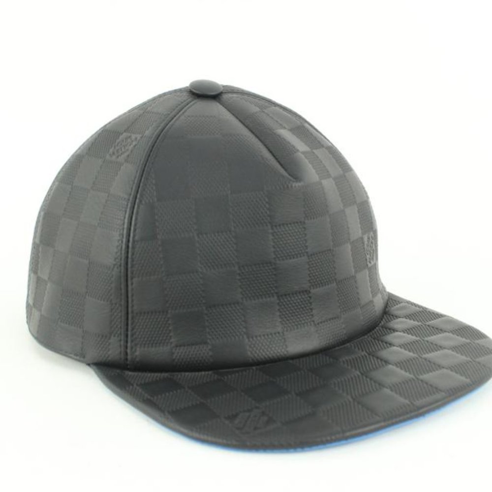 Louis Vuitton 21FW Black x Blue Leather Damier Infini Baseball Cap Hat 16lv45 - Picture 7 of 12